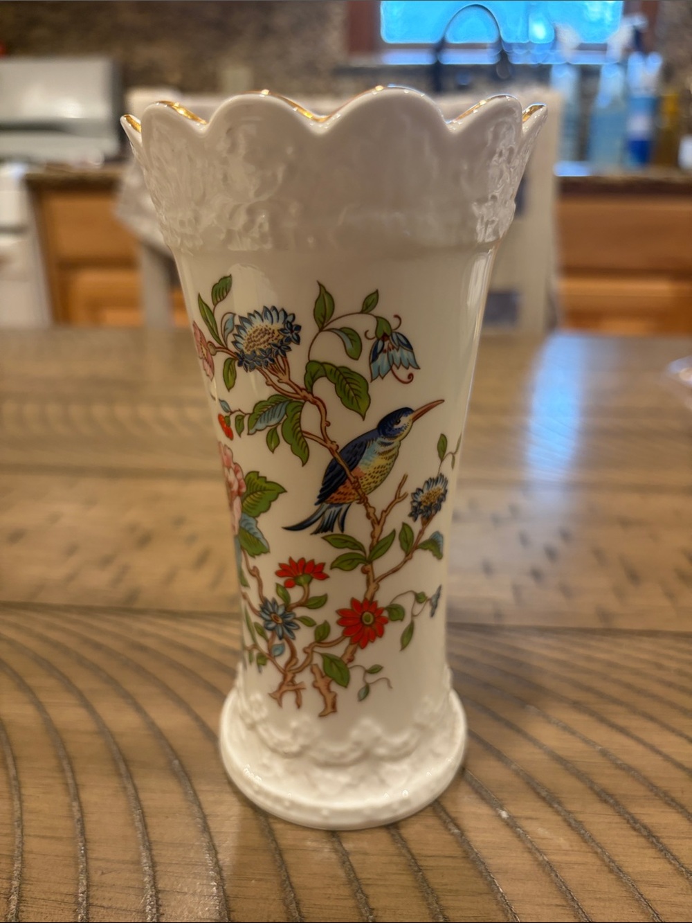 Porcelain White Floral & Bird Accent Vase with Gold Trim Aynsley Pembroke